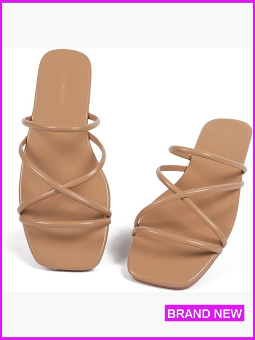 Strappy Square Open Toe Flat Sandals with Cushioned Sole for Summer Beach